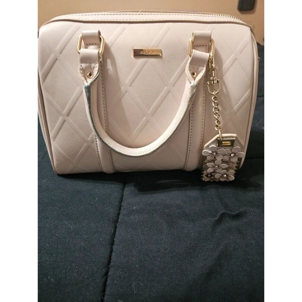 ALDO Blush Pink Quilted Satchel Crossbody Bag Floral Jeweled Charm Gold Hardware